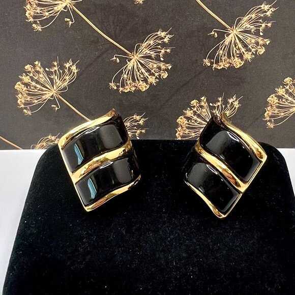 Black Thermoset CLIP Earrings - Picture 1 of 4